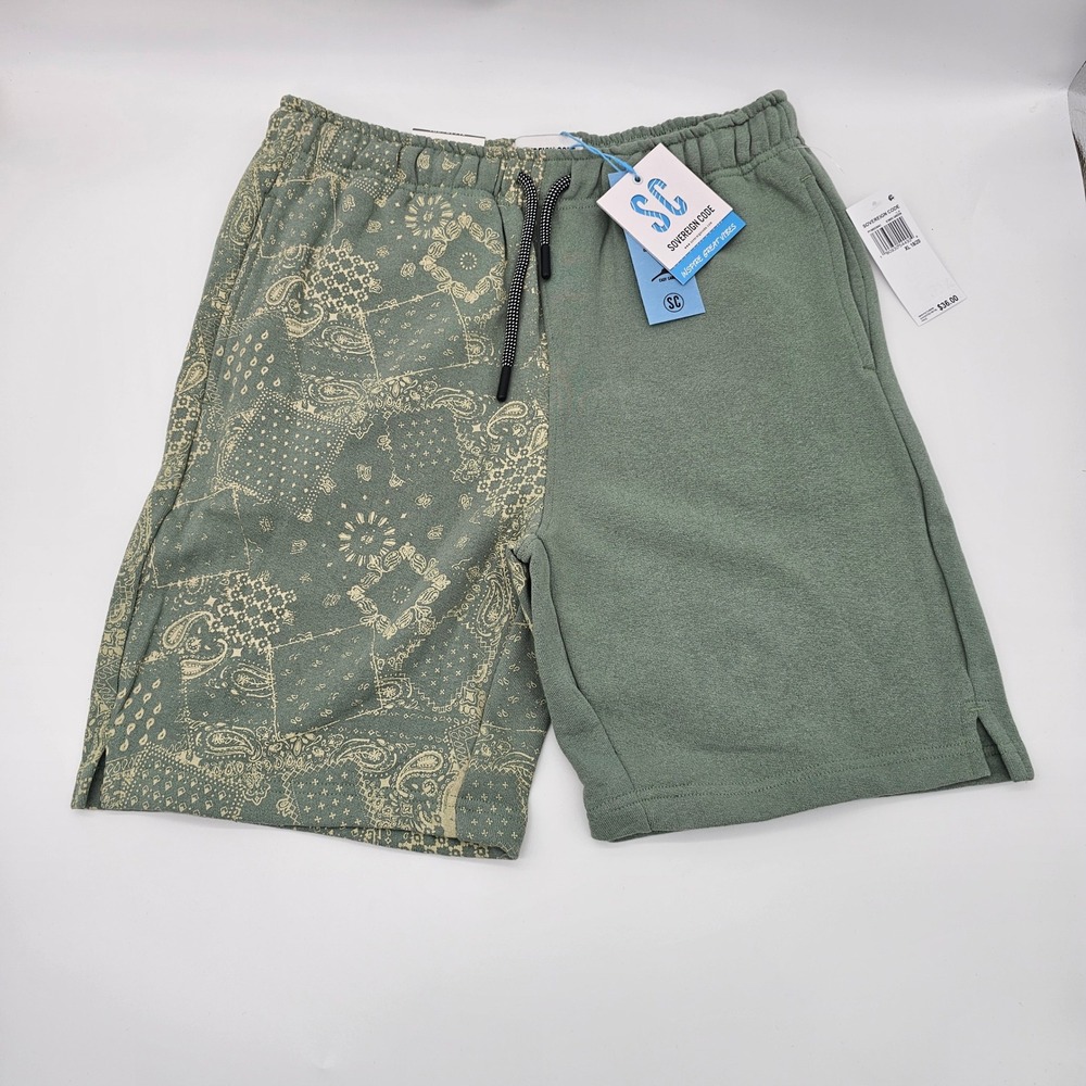 Sovereign Code Boys Fleece Shorts Paisley Bandana Split Print‎ Green XL 18/20